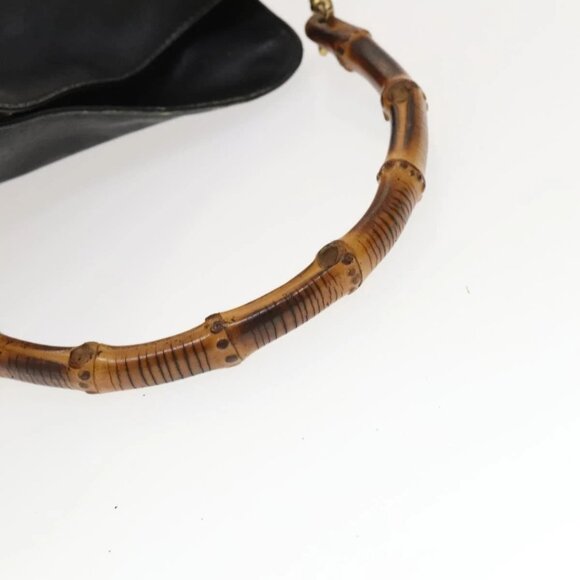 GUCCI Bamboo Hand Bag Leather Black Gold - Picture 7 of 16